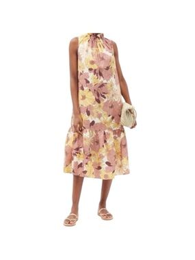 Ephemera Maui Garland Midi Dress 100% Linen Floral Sleeveless Australian Size 2